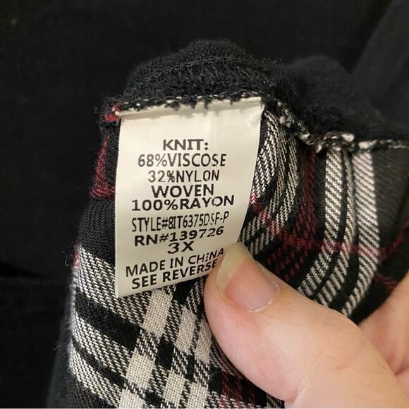 Honey Punch Plus Size 3X Black front plaid back blouse top - Picture 4 of 5